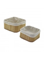 Pablıto Home Pbt-050 ( 2li ) ( Kare ) ( Bambu Kenar ) Organizer Sepet (ahşap Altlık & Bezli) (21x21x10cm & 17x17x8cm)*60