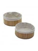 Pablıto Home Pbt-051 (2li) (yuvarlak) (bambu Kenar) Organizer Sepet (ahşap Altlık & Bezli) (ç:24.5cm Y:10cm & Ç:20cm Y:8cm)*60
