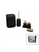 Pablıto Home Pbt-783 ( 6pcs ) Kare Banyo Seti & Takımı (bambu Detaylı) (çöp Kova-fırçalık-sıvı&katı Sabunluk-diş Fırçalık-stand )*4=k