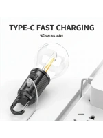 Rustik Taşınabilir Şarjlı Tasarruflu Ampul 10w Led Lamba Type-c Şarj Askılı Asma Aydınlatma