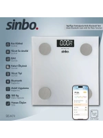 Sinbo Sbs-4474 (yağ Ölçer) Akıllı (bluetooth) Cam Baskül (pilli) (180kg/50gr) (26x26cm) (8-kişi Hafıza) (lcd Ekran)*10