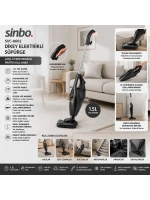 Sinbo Svc-8602 ( Dikey ) Elektrikli Süpürge ( Ergomik Sap ) ( 1.5lt Toz Hazne & 5mt Kablo )*3