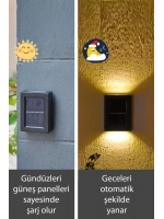 Solar Çift Taraflı Duvar Lambası Güneş Enerjili Aydınlatma Dekorasyon Aplik Işık 2 Li