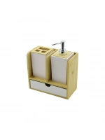 Urve Ur-3523 ( Çekmeceli & Diş Fırça Kutusu & Sabunluk ) Bambu Banyo Set ( Ahşap & Bambu Standlı )*8=k