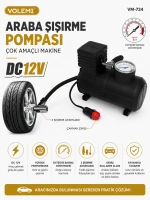 Volemi Çok Amaçlı Araç Lastik Şişirme Pompası ve Hava Kompresörü - 12V / 250 PSI