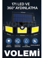Volemi Üçlü Solar Led Projektör – Beyaz Işık – Sensörlü Dış Mekân Aydınlatma