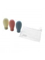 Yakut-11596 ( 3pcs X 60ml ) Seyahat Krem Şişesi ( Renkli Silikon Hazne & Plastik Kapak ) ( Şeffaf Pvc & Fermuarlı Çanta )*12x20