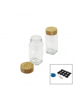 Yakut-12233 ( 12pcs Takım ) ( Kare ) ( Cam ) Baharatlık & Tuzluk ( Bambu Kapaklı )*8