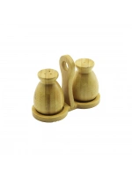 Yakut-12354 ( 2pcs & Şişe Modeli ) Ahşap Bambu Tuzluk & Baharatlık ( Tutacaklı Ahşap Stand )*100