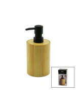 Yakut-12909 ( Yuvarlak ) Ahşap Bambu Sıvı Sabunluk ( Siyah Plastik Pompa ) ( Çap: 8cm & Y: 11cm )*48