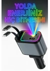 66w Araç Şarj Cihazı | 4in1 Geri Çekilebilir Kablo | Type-c + Lightning | Yıldızlı Tavan Efekti