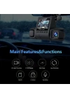 1080p Üçlü Lens Araba Dash Cam Dashcam Ön İç & Arka Hd Araba Dvr 120 ° Açı Döngü Kaydı