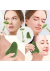 Egonex Yeşil doğal yeşim taşı yüz masaj aleti ve kalp gua sha yüz bakım taşı 2li set jade face roller