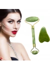 Egonex Yeşil doğal yeşim taşı yüz masaj aleti ve kalp gua sha yüz bakım taşı 2li set jade face roller