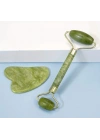 Egonex Yeşil doğal yeşim taşı yüz masaj aleti ve kalp gua sha yüz bakım taşı 2li set jade face roller