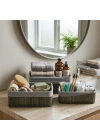 Egonex İbico İ22-327 ( Gri ) ( 3 Boy ) ( D.dörtgen ) ( Bambu Kenar ) Organizer Sepet ( Ahşap Altlık & Bezli ) ( 25x14-28x18-20x30cm )*24