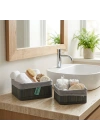 Egonex İbico İ22-332 ( Gri ) ( 2 Boy ) ( Kare ) ( Bambu Kenar ) Organizer Sepet ( Ahşap Altlık & Bezli ) ( 18x21cm )*36