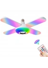 Lamba 4 Kanatlı E27 Duya Takılan Kumandalı Katlanabilir Led Müzik Lamba Işığı Avize Bluetooth Hoparlör