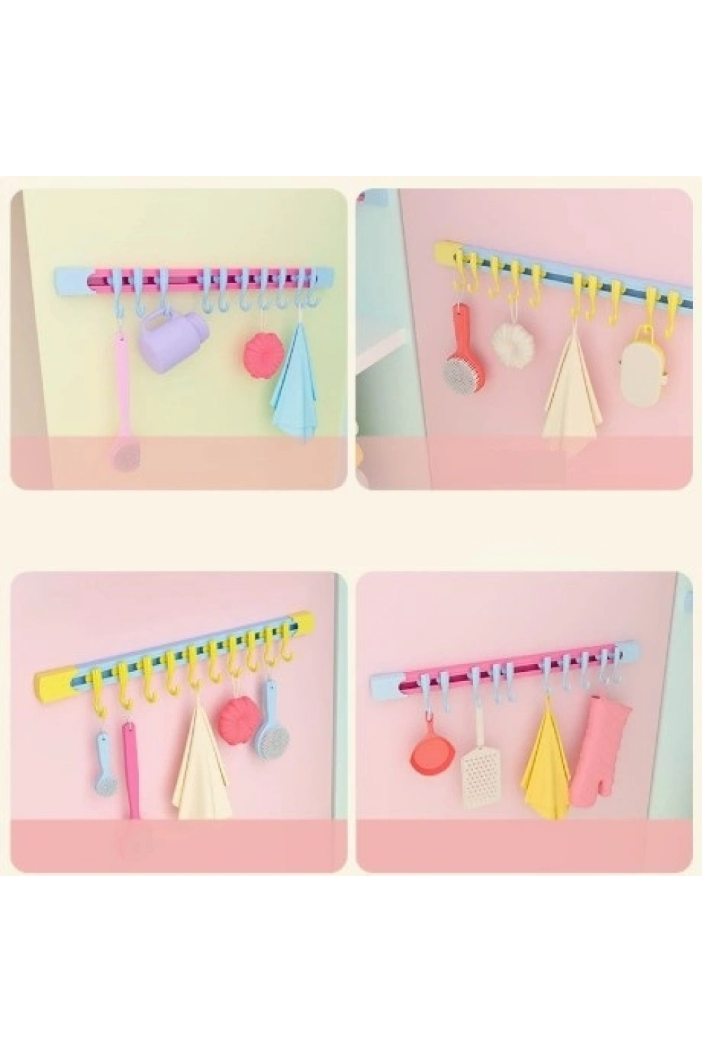 10 Kancalı Raylı Mutfak ve Banyo Düzenleyici Askı 30 cm