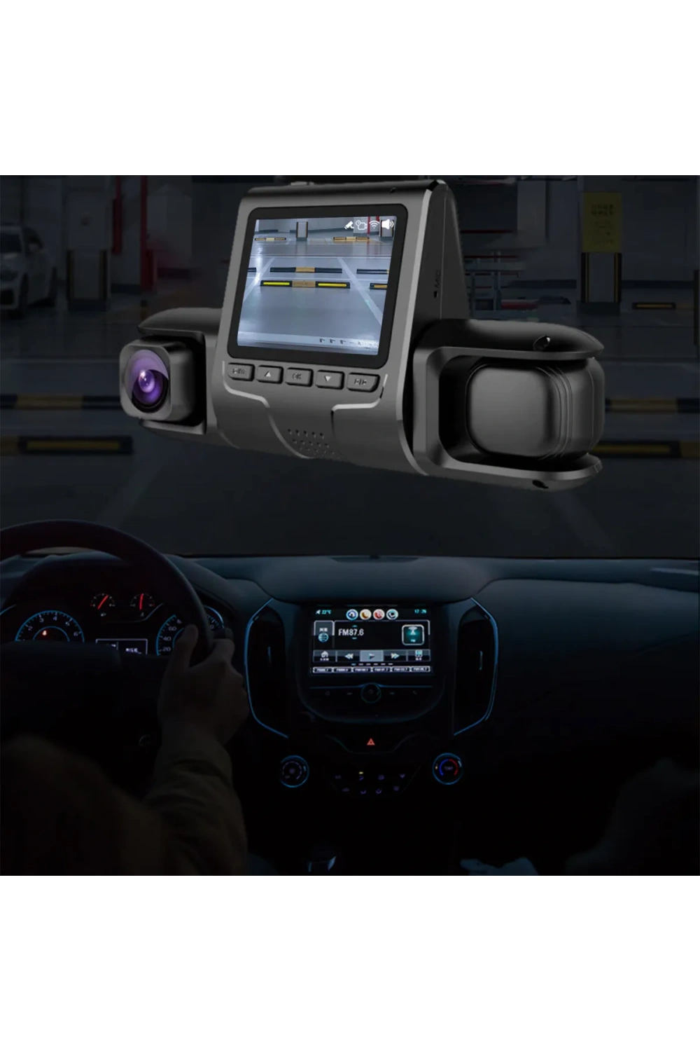 1080p Üçlü Lens Araba Dash Cam Dashcam Ön İç & Arka Hd Araba Dvr 120 ° Açı Döngü Kaydı Yerçekimi Sensörü