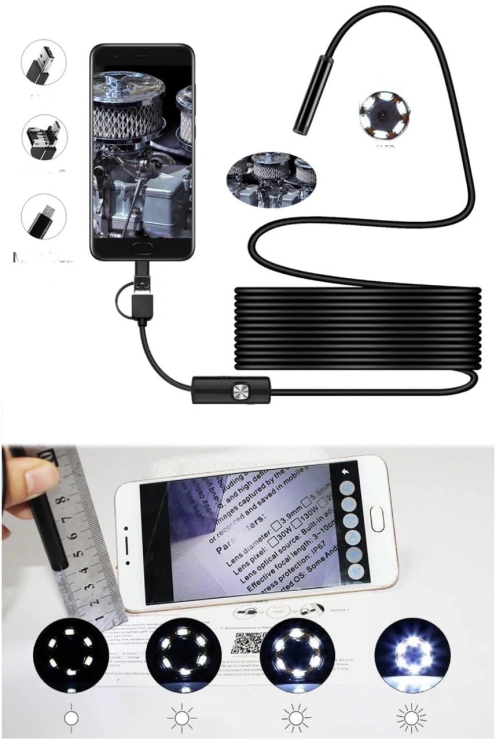 10mt Lens 5.5mm Işıklı Endeskop Boroskop Yılan Kamera