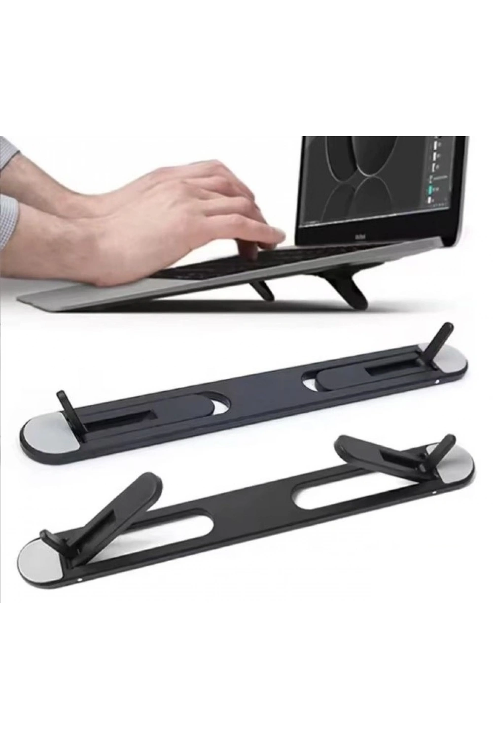 2 Kademeli Katlanabilir ve Yapışkanlı Laptop Standı Siyah CM-438