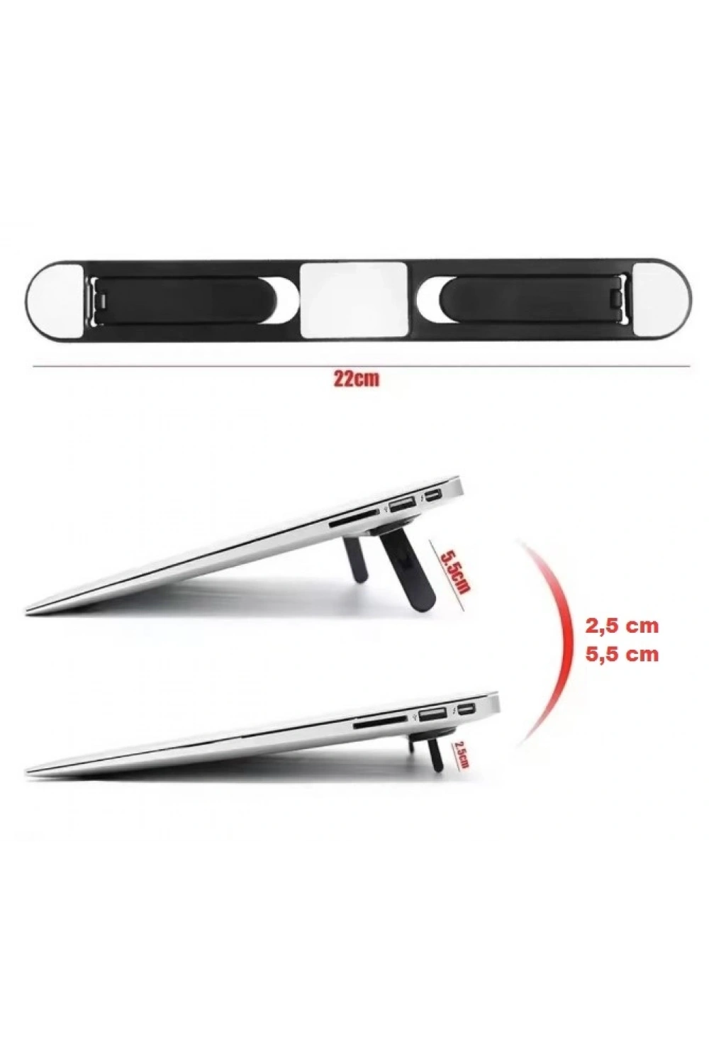 2 Kademeli Katlanabilir ve Yapışkanlı Laptop Standı Siyah CM-438