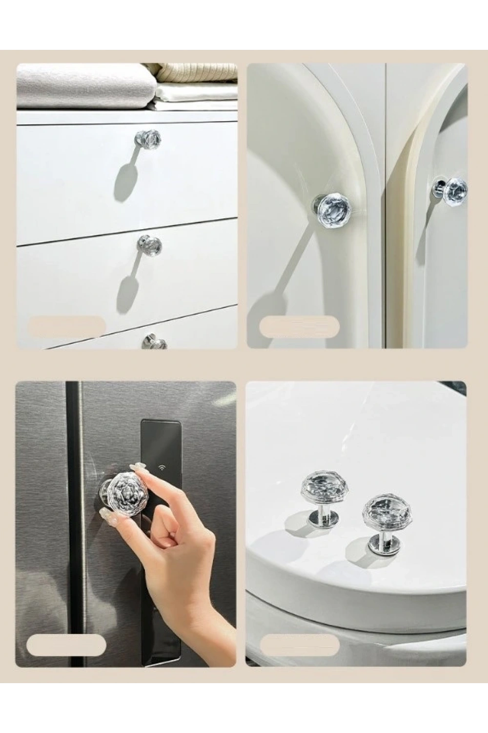 4 Adet Kristal Tasarımlı Çok Amaçlı Yapışkanlı Tutacak Buton