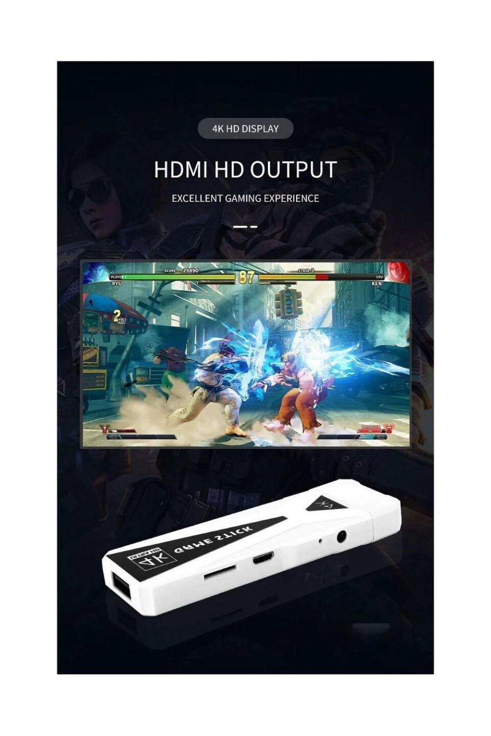 4k Game Tv Stick Android Tv Wifi Kablosuz Çift Kol Game Stick 64gb Hafıza Atari