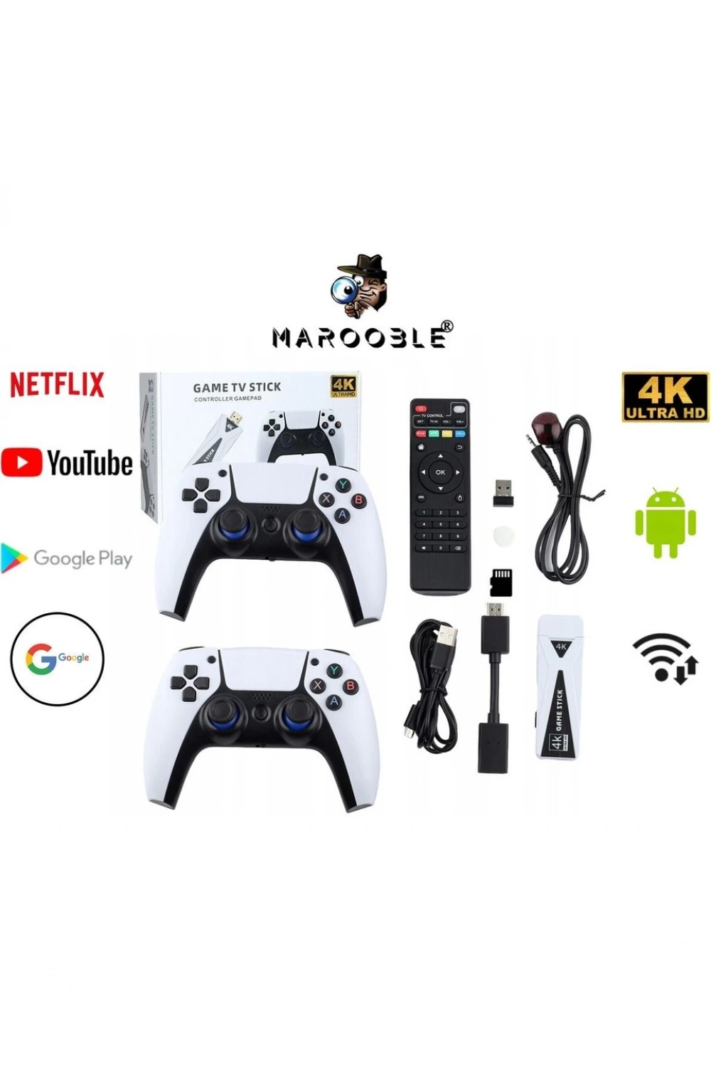 4k Game Tv Stick Android Tv Wifi Kablosuz Çift Kol Game Stick 64gb Hafıza Atari
