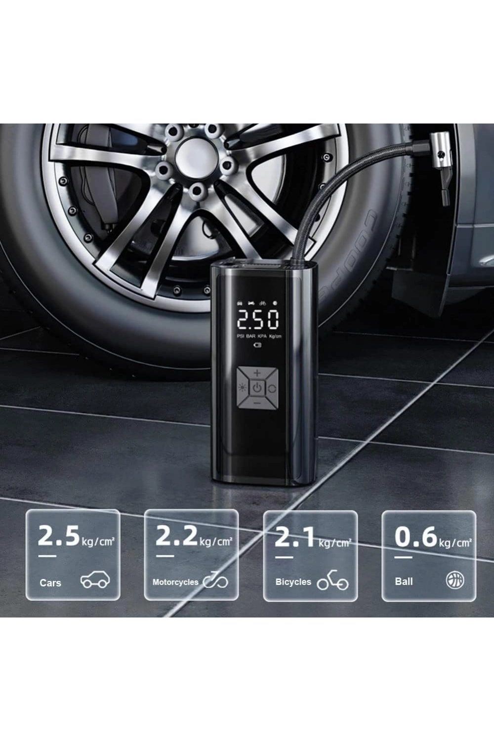 Hava Pompası & Powerbank | 150 Psı Ultra Basınç, Led Işıklı, Lcd Ekranlı, 4000mah Taşınabilir Şarjlı Kompresör