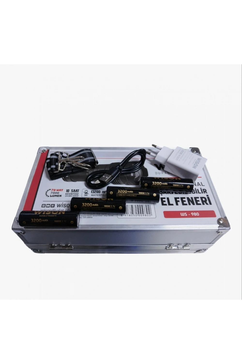 Wıson 980 Profesyonel Zoomlu El Feneri | 60w – 7000 Lümen – 13.200 Mah – Type‑c – Metal Gövde