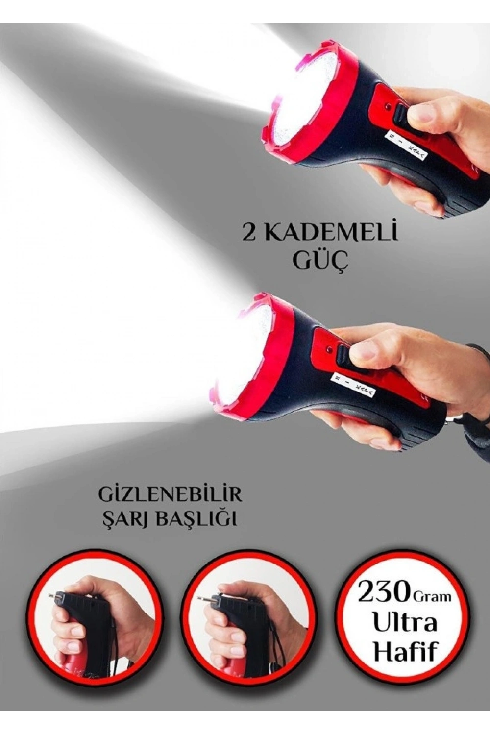 İtalyano Şarjlı 10w Projektör Led El Feneri 2 Mod Aydınlatmalı Uzun Menzil Işıldak Kambur Fener