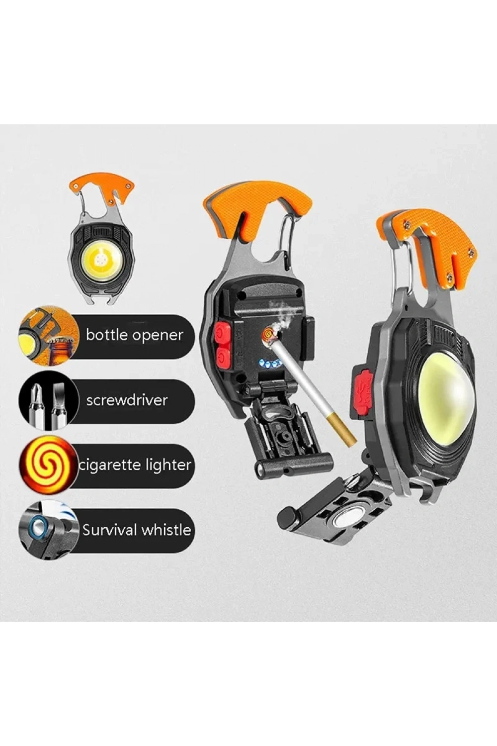 Wison Ws-5050 Çok Fonksiyonlu Tornavida Düdük Şişe Açacağı Ateş Yakıcı Mıknatıslı Type-c Şarjlı Anahtarlık Fener