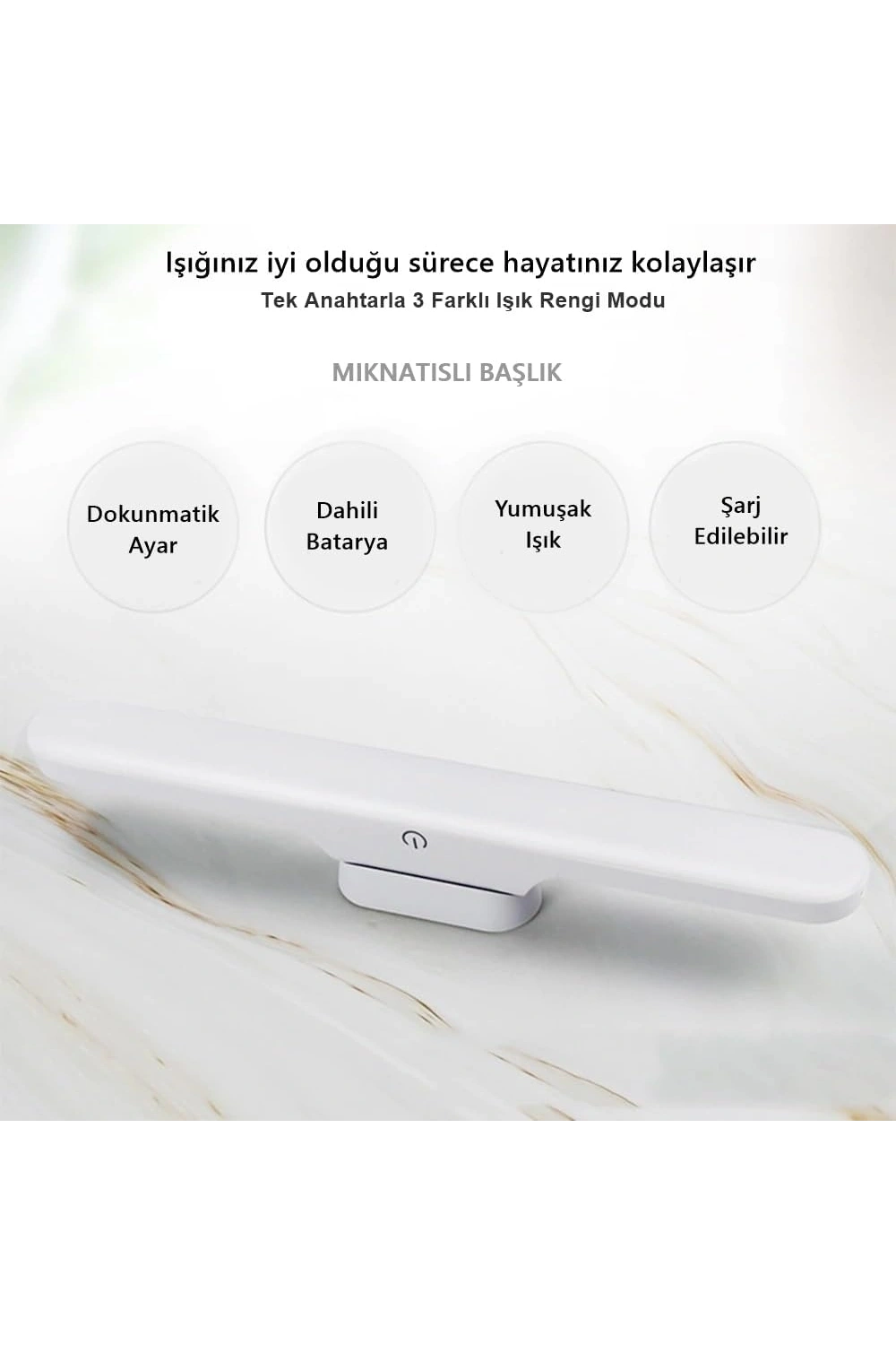 Cabınet Şarjlı Kolay Taşınabilir Mıknatıslı Led Işık Kablosuz Kademeli 3 Renk Aplik