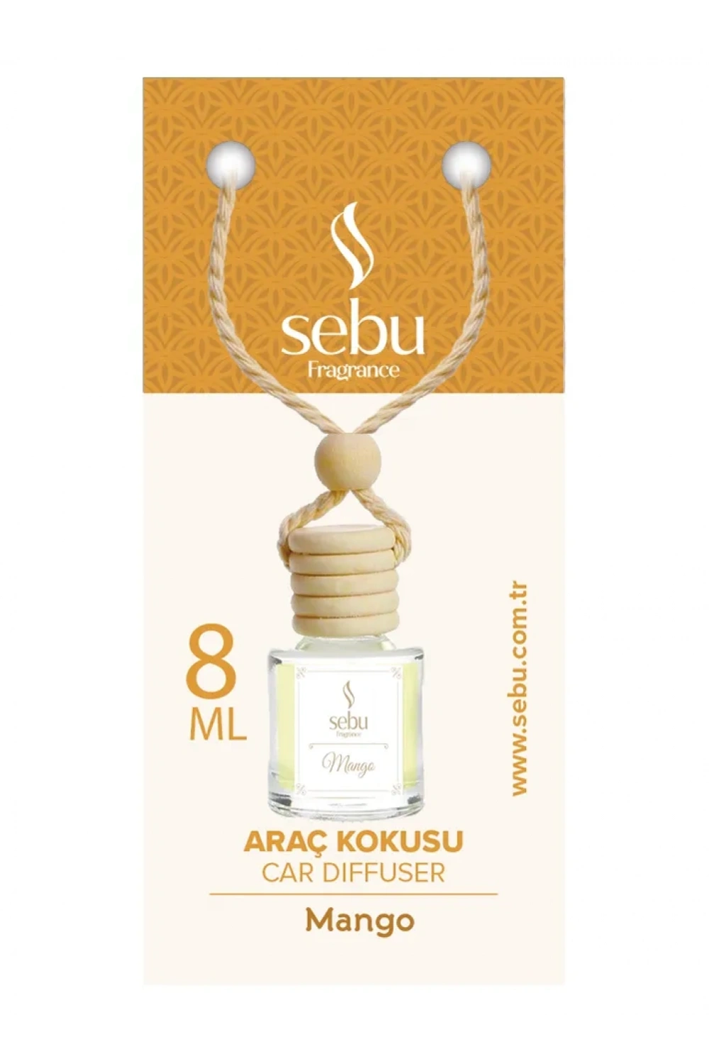 Sebu Fragrance Oto & Araç Kokusu (cam Şişe) (ipli Ahşap Kapak) (8ml) (çilek & Lavanta & B.gül & Sandal & Mango & Okyanus)*24x12