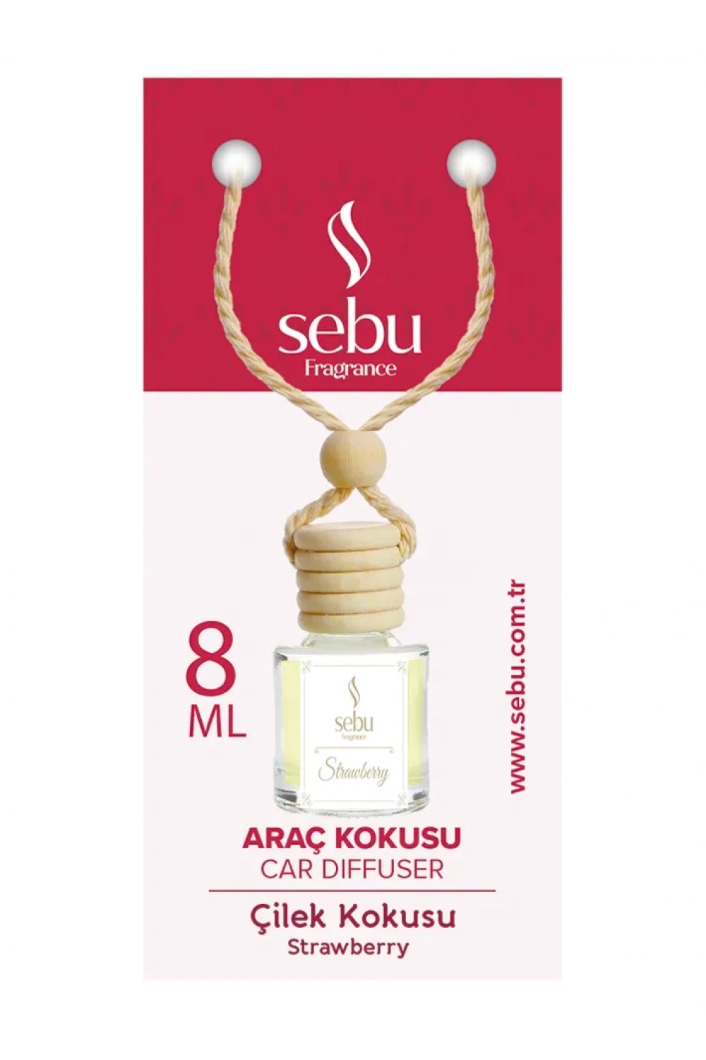 Sebu Fragrance Oto & Araç Kokusu (cam Şişe) (ipli Ahşap Kapak) (8ml) (çilek & Lavanta & B.gül & Sandal & Mango & Okyanus)*24x12