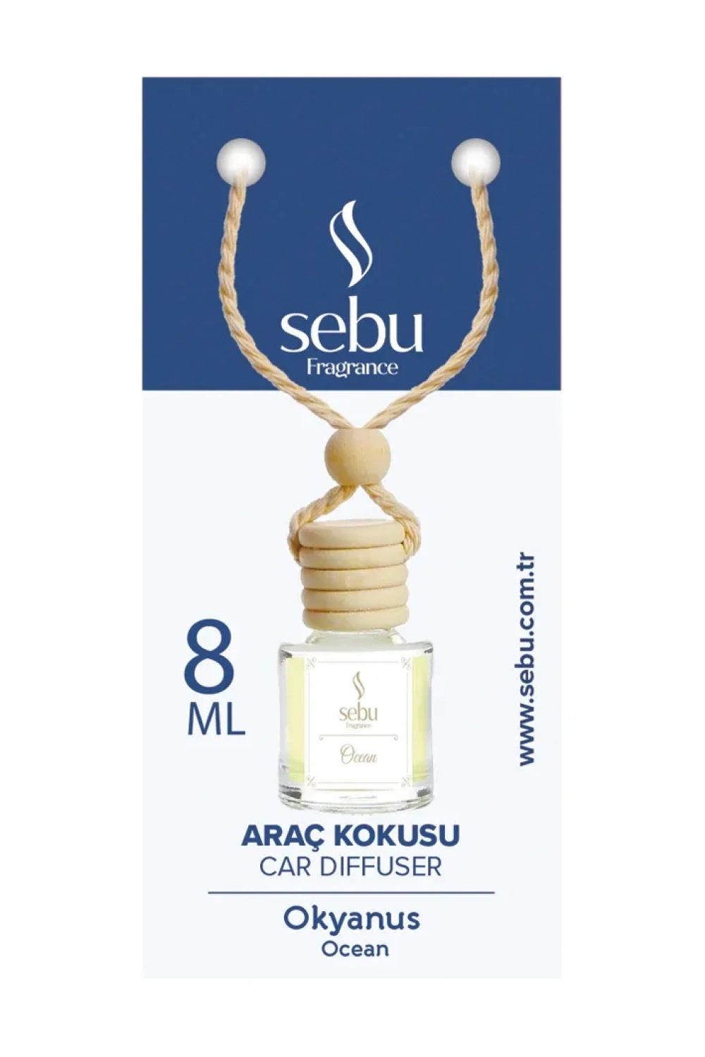 Sebu Fragrance Oto & Araç Kokusu (cam Şişe) (ipli Ahşap Kapak) (8ml) (çilek & Lavanta & B.gül & Sandal & Mango & Okyanus)*24x12