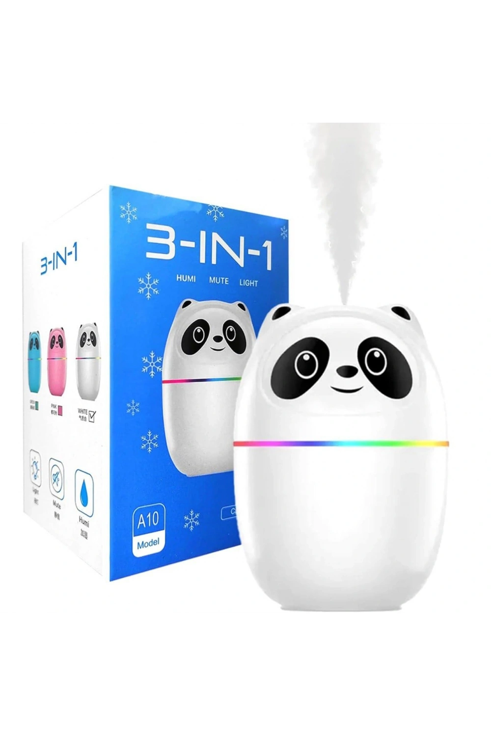 3ü 1 Arada Panda Nemlendirici, Led Işık, 220 Ml Kapasite, 12 Saat Çalışma Süresi, Model A10