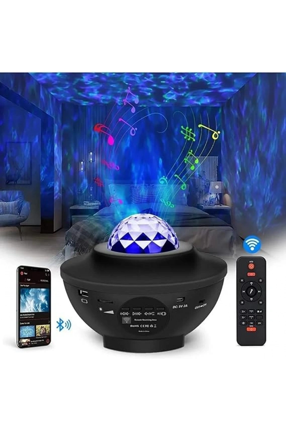 Yıldızlı Projektör Tavan Bulutsu Galaxy Lazer Işıklı Disko Topu Bluetooth Hoparlör Parti Led Lambası
