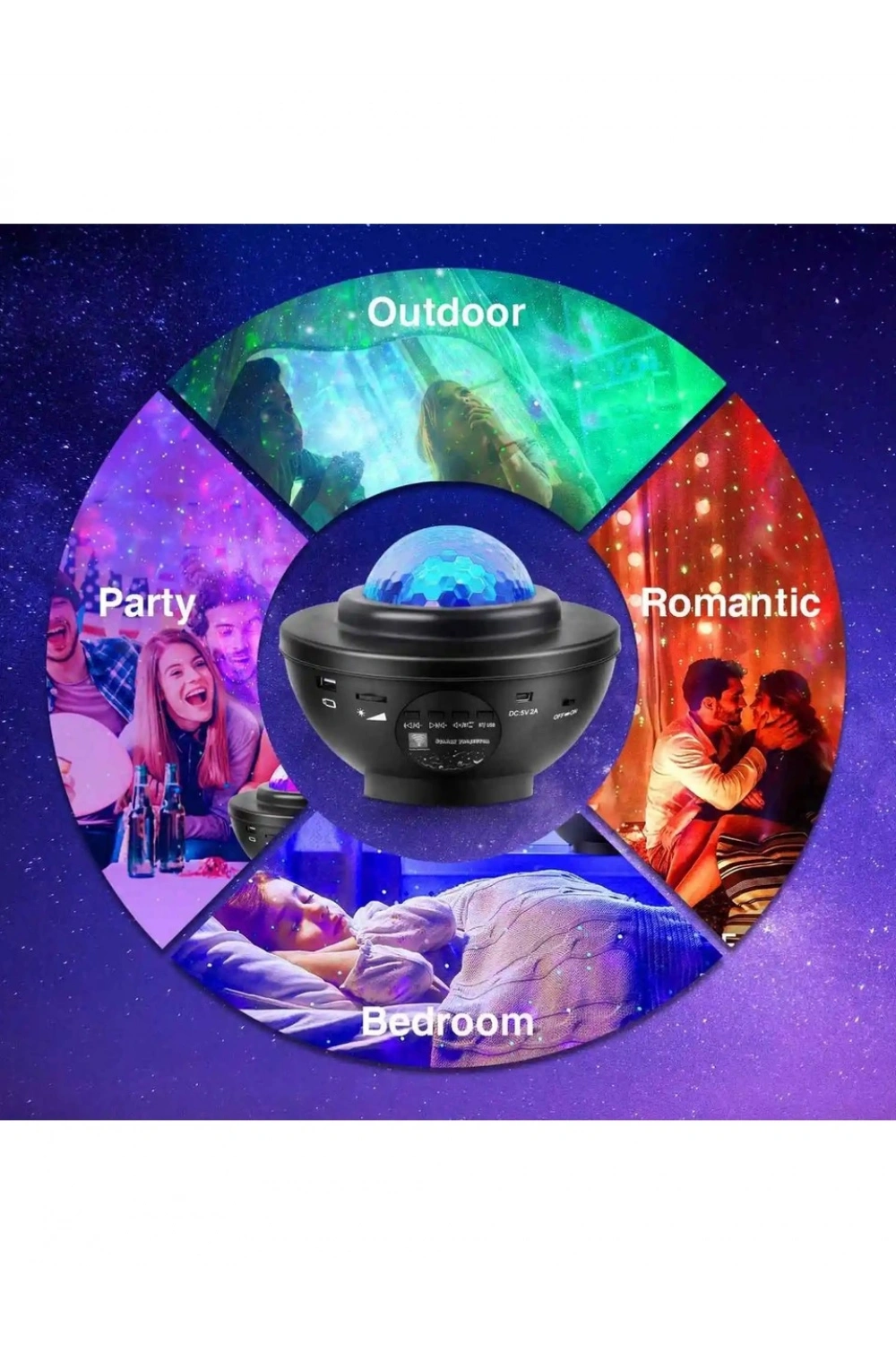 Yıldızlı Projektör Tavan Bulutsu Galaxy Lazer Işıklı Disko Topu Bluetooth Hoparlör Parti Led Lambası