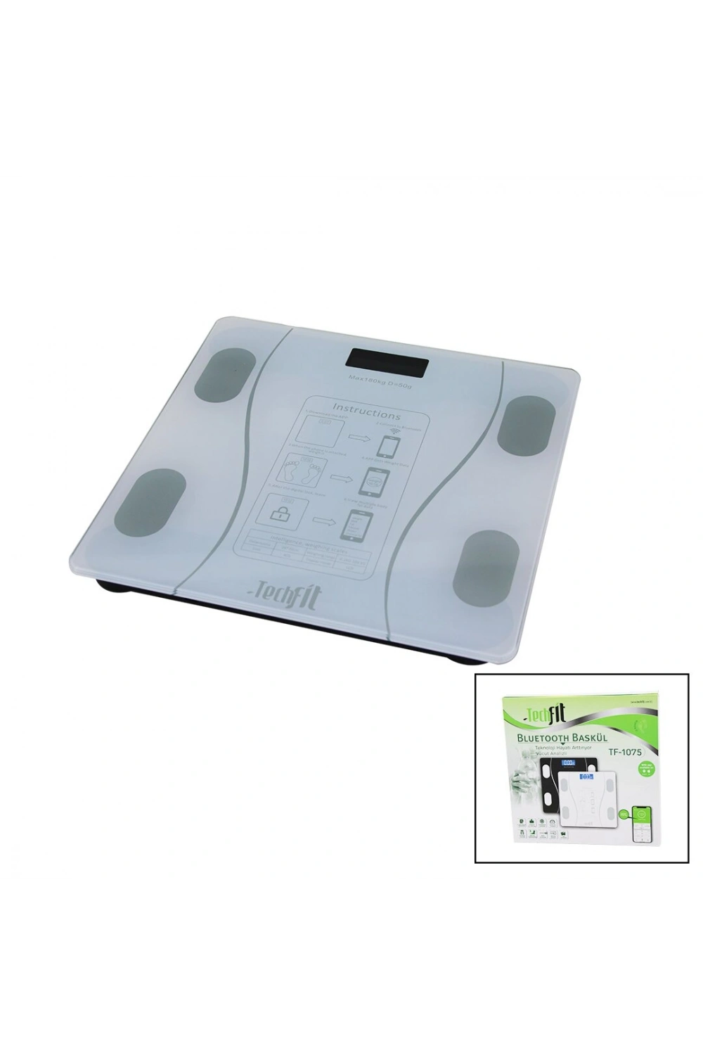 Techfit Tf-1075 (bluetooth &vücut Analizli) Dijital Baskül Terazi Tartı (180kg/50g) (yağ &su &kas Oran &bmı &oda ℃)*10