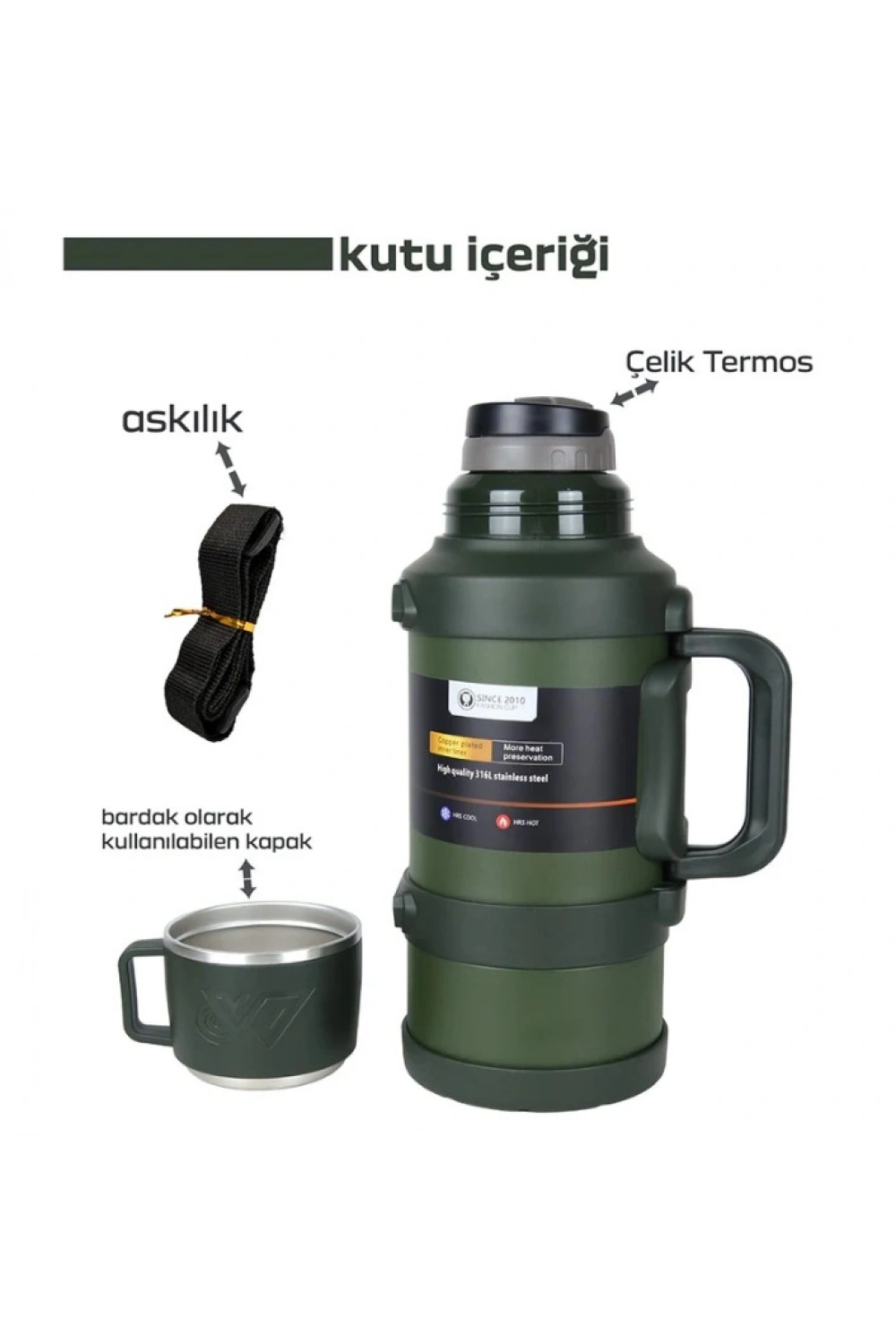 Safe Paslanmaz Çelik 3.2 Litre Termos 48 Saat Sıcak Soğuk Tutma