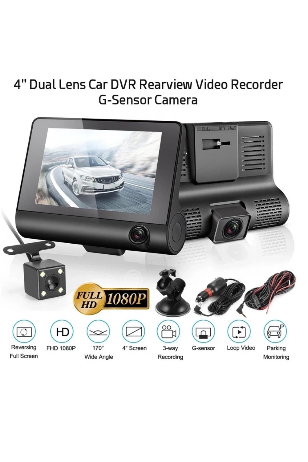 4 İnç Araç İçi Kamera Kaydedici Çift Ön Ve Arka Hd 1080p Gece Görüşlü Araç Kamerası