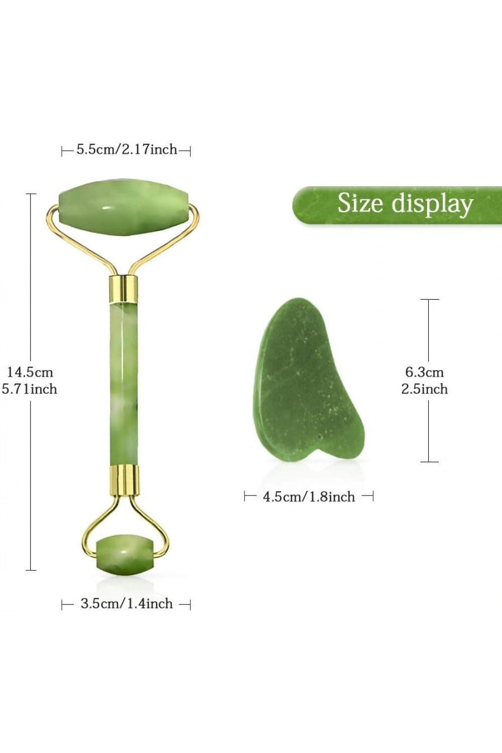 Egonex Yeşil doğal yeşim taşı yüz masaj aleti ve kalp gua sha yüz bakım taşı 2li set jade face roller
