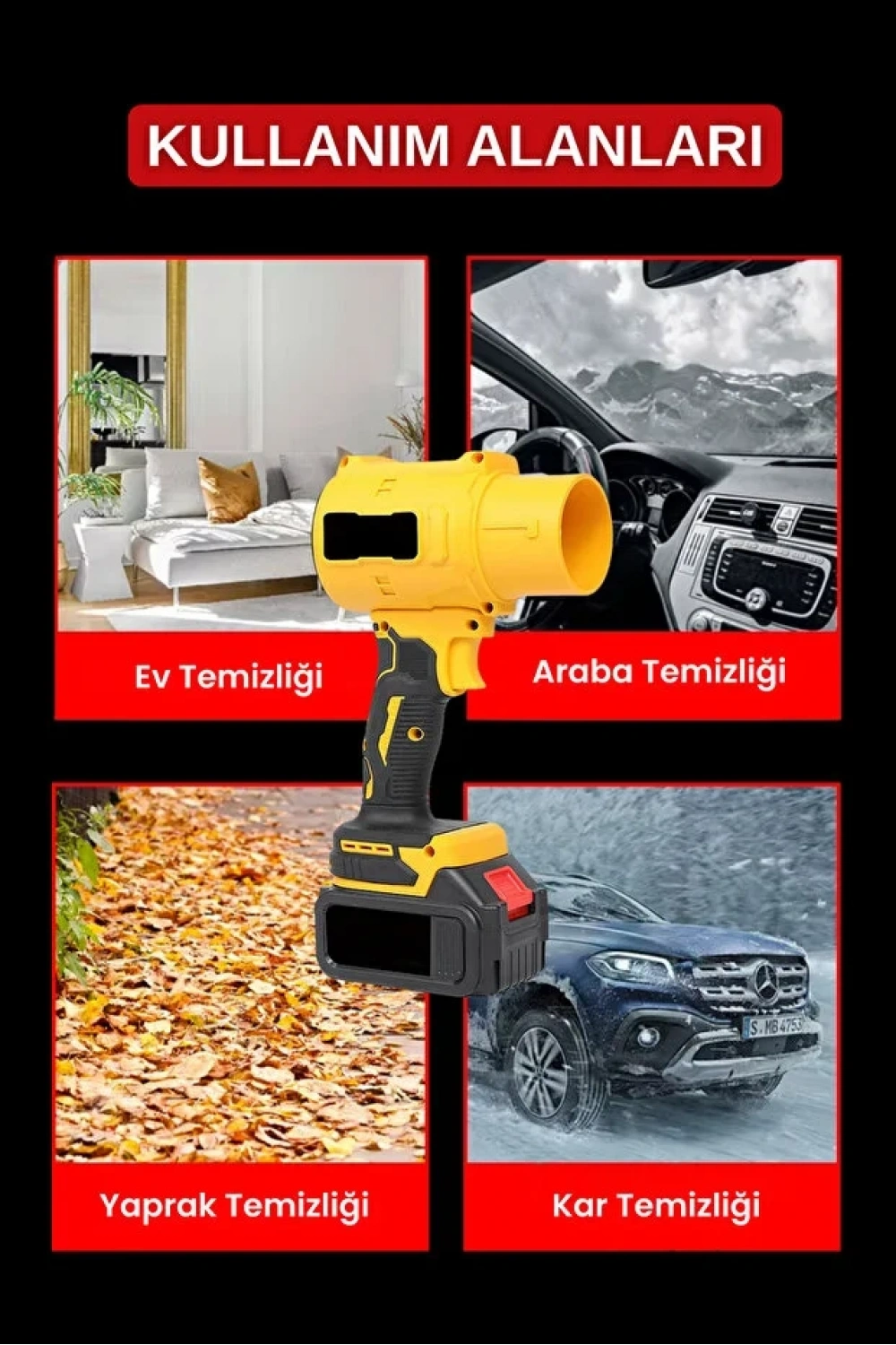Gold Orion 21V Kablosuz Hava Üfleyici | 32.000RPM Turbo Fan, 12.000mAh Batarya, Bahçe & Araç Kurutma / Sarı