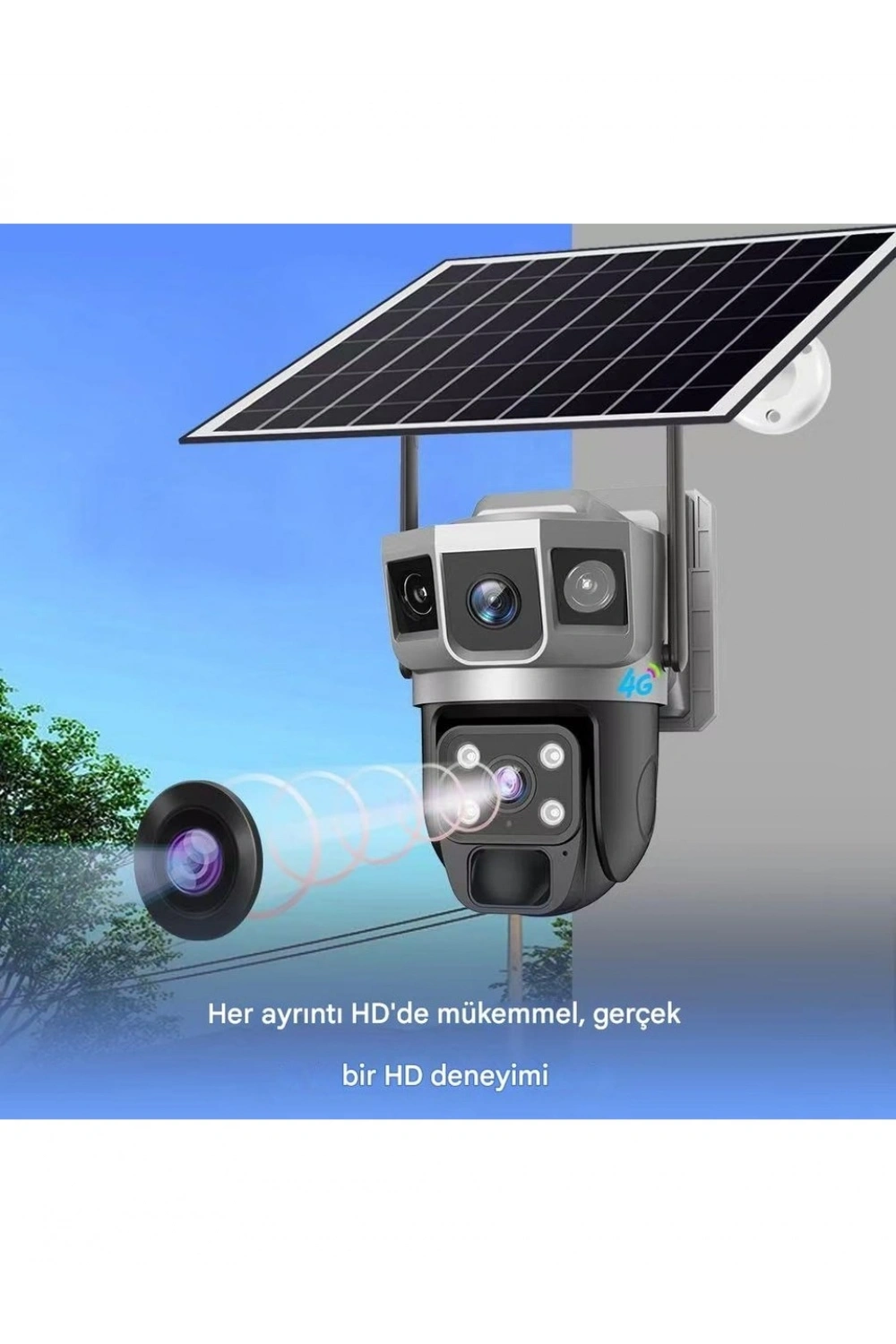 Solar Güneş Enerjili Çift Lens Dış Mekan Güvenlik Kamerası
