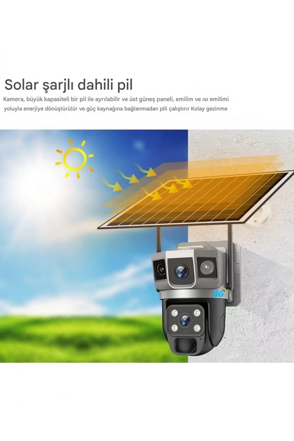 Solar Güneş Enerjili Çift Lens Dış Mekan Güvenlik Kamerası