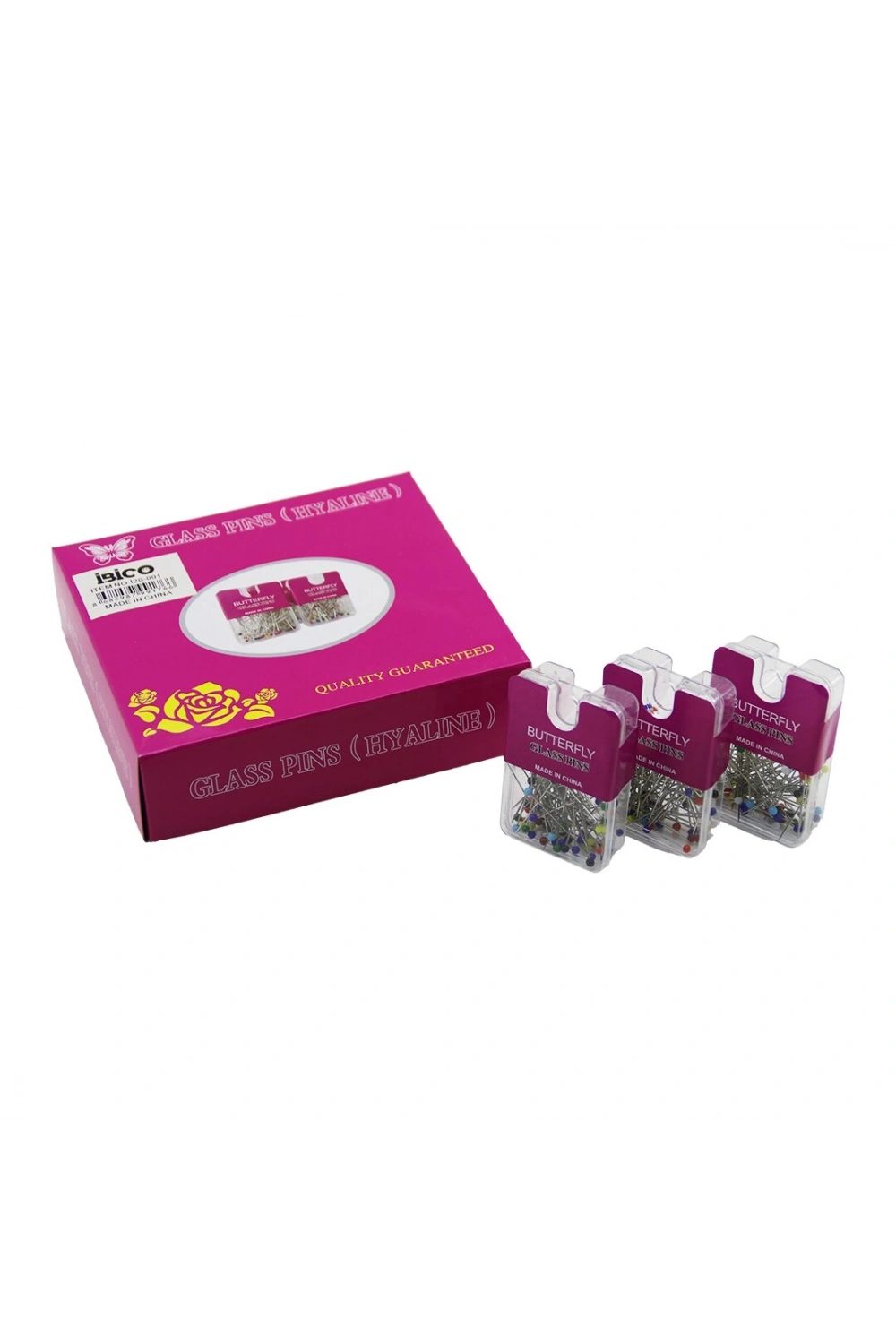 Egonex İBİCO İ20-001 GLASS PINS (HYALINE) BUTTERFLY (100PCS ±5) (RENKLİ TOPLU) BAŞÖRTÜ İĞNESİ (ŞEFFAF PLASTİK ASKILIKLI KUTULU)*12X40