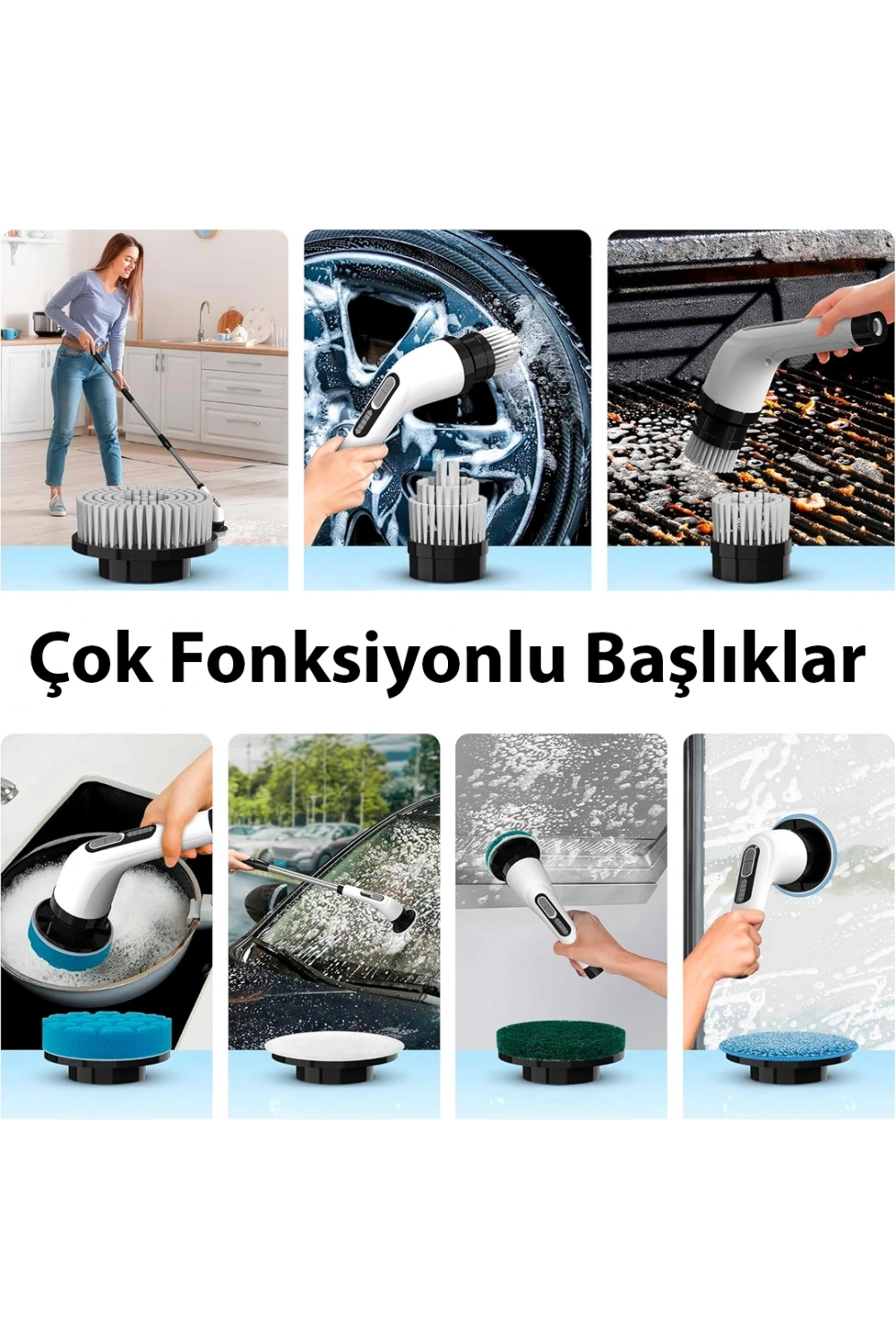 Egonex 9u 1 Arada Çok Amaçlı Kablosuz Şarjlı Temizlik Fırçası IP67 Yıkanabilir Başlık